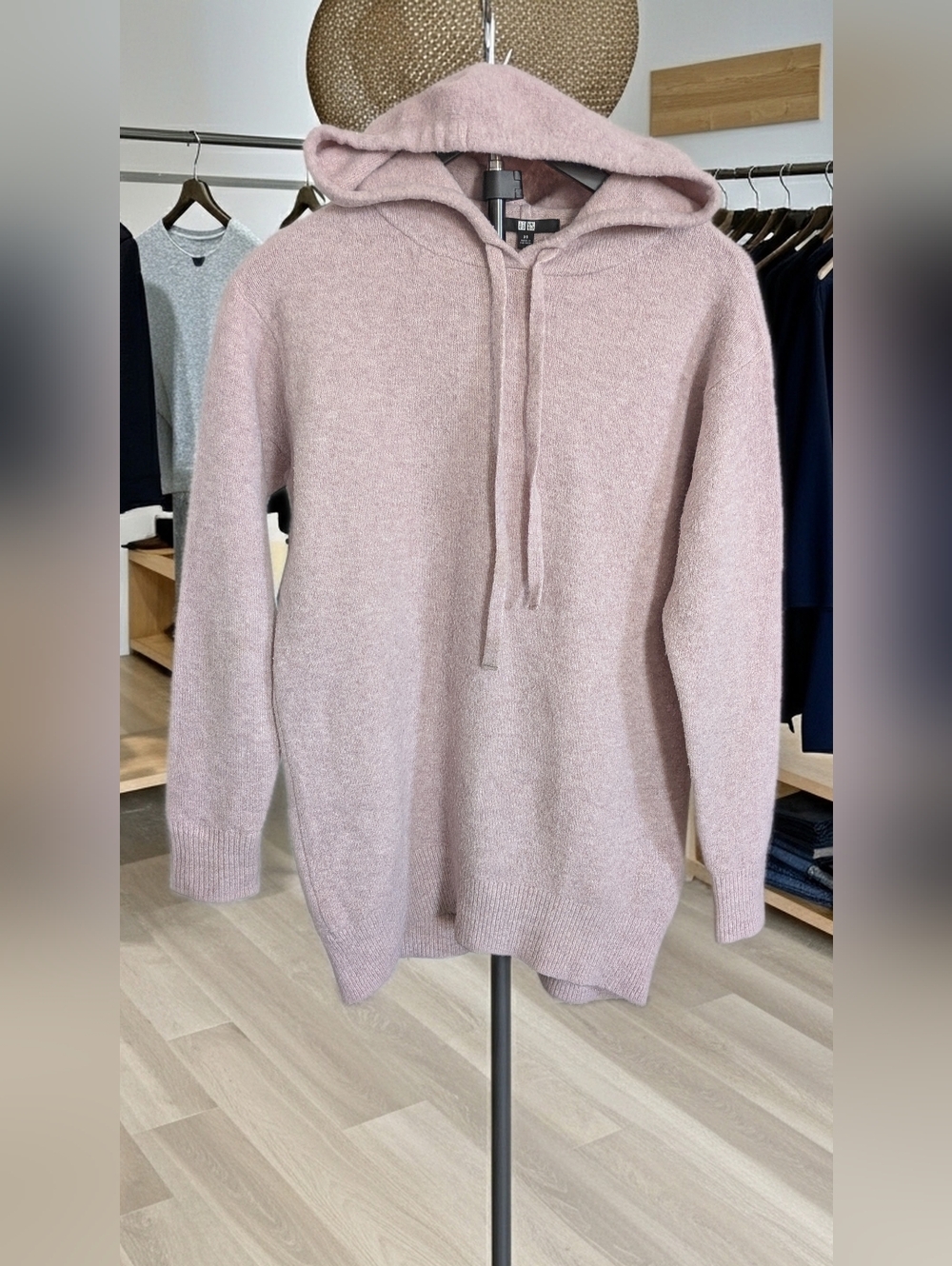 Uniqlo Soft Knit Hoodie Sweater Blush Pink XS Cozy Pullover
